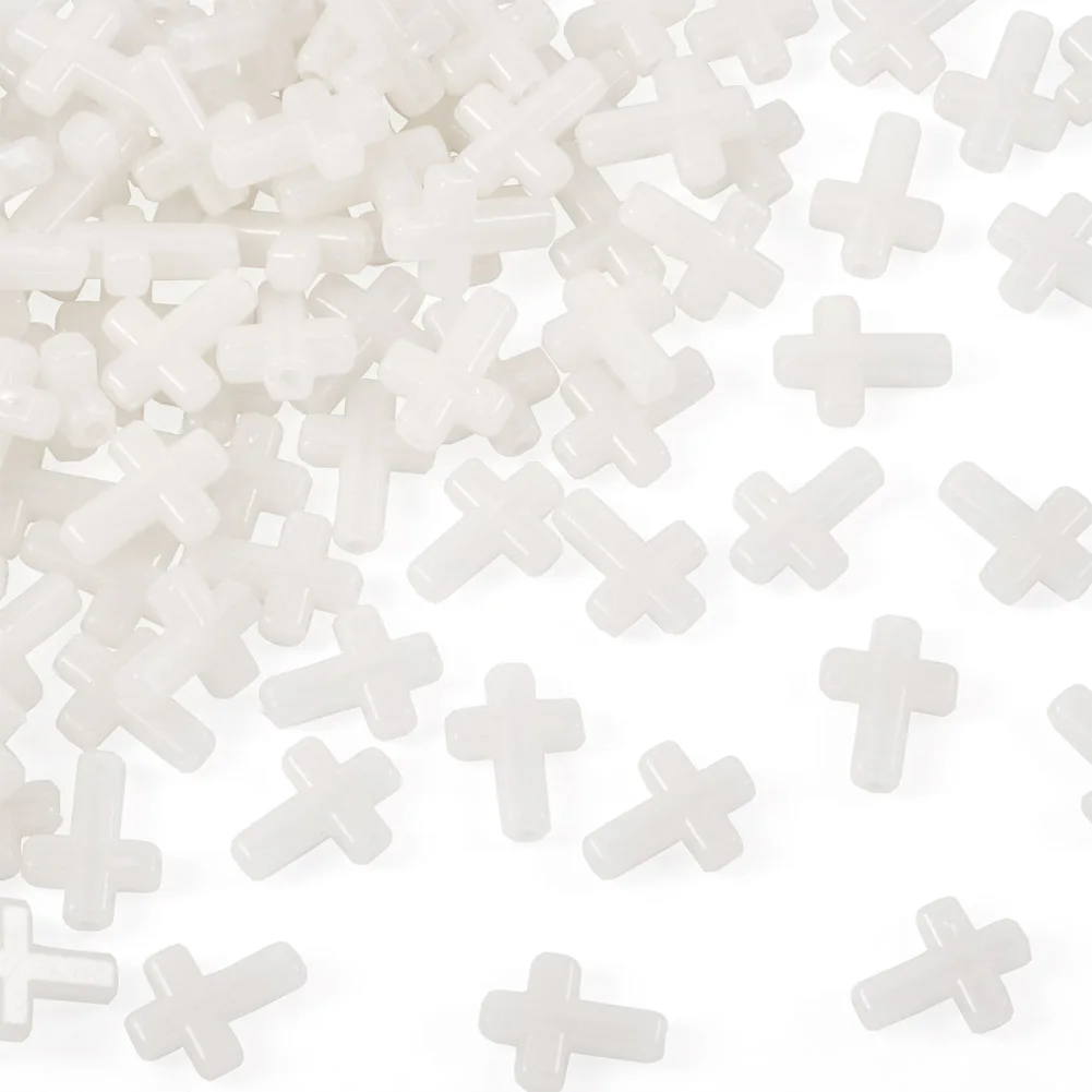 100pcs Cross Acrylic Beads Luminous/Opaque Style Mix Cream Bead Prayer Necklace Jewelry DIY Making Supplies 15.5~16x12x4.5mm