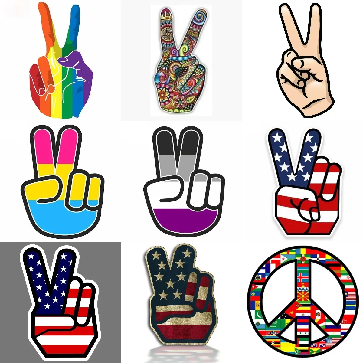 

Peace Sign Color Creative PVC Waterproof Stickers Accessories for Decorate Fridge Table Motorcycle Helmet Camper Bumper Decal