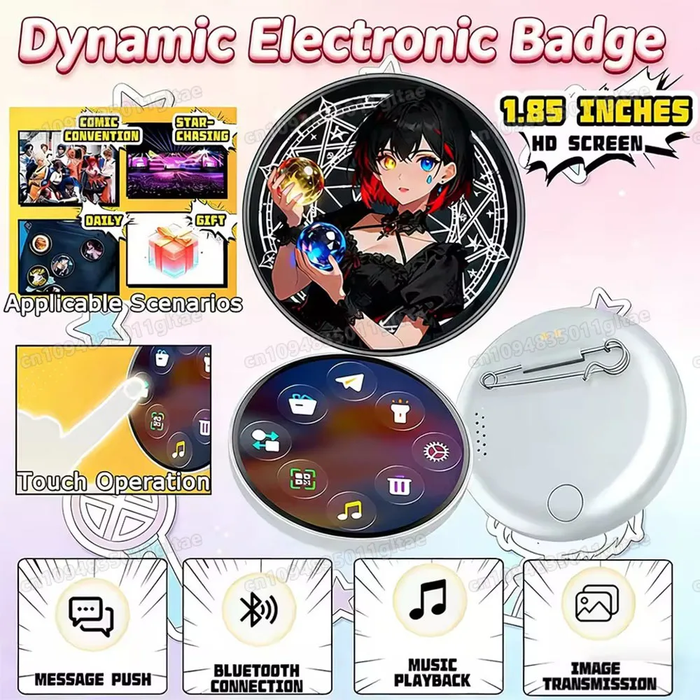 

Электронный дисплей-бейдж Bluetooth Smart Cyber Badge с сенсорным HD-экраном 1,85 дюйма для отображения изображений, GIF-файлов, текста и коротких видео MA27