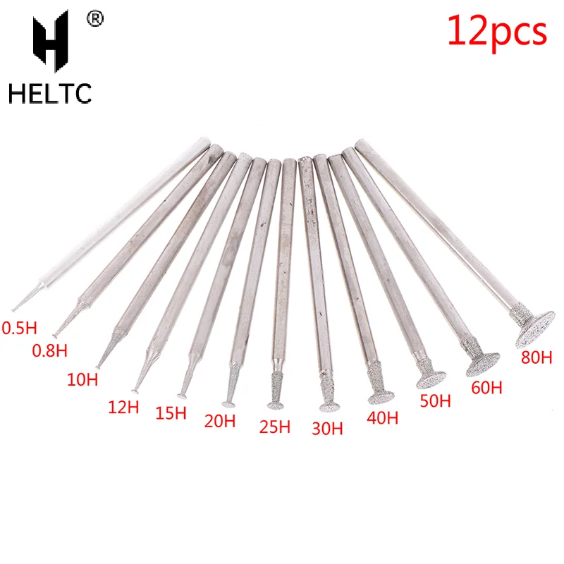 12Pcs Ultra-Thin T Head Shank Diamond Mounted Point Stone Jade Carve Polish Engrave Tools Set 2.35mm Grinding Bit Accessories