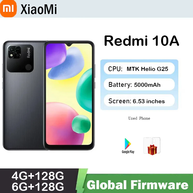Xiaomi Redmi 10A Smartphone 6GB 128GB Global firmware  6.53' HD Display Helio G25 Octa Core 13MP Fingerprint 5000mAh used phone