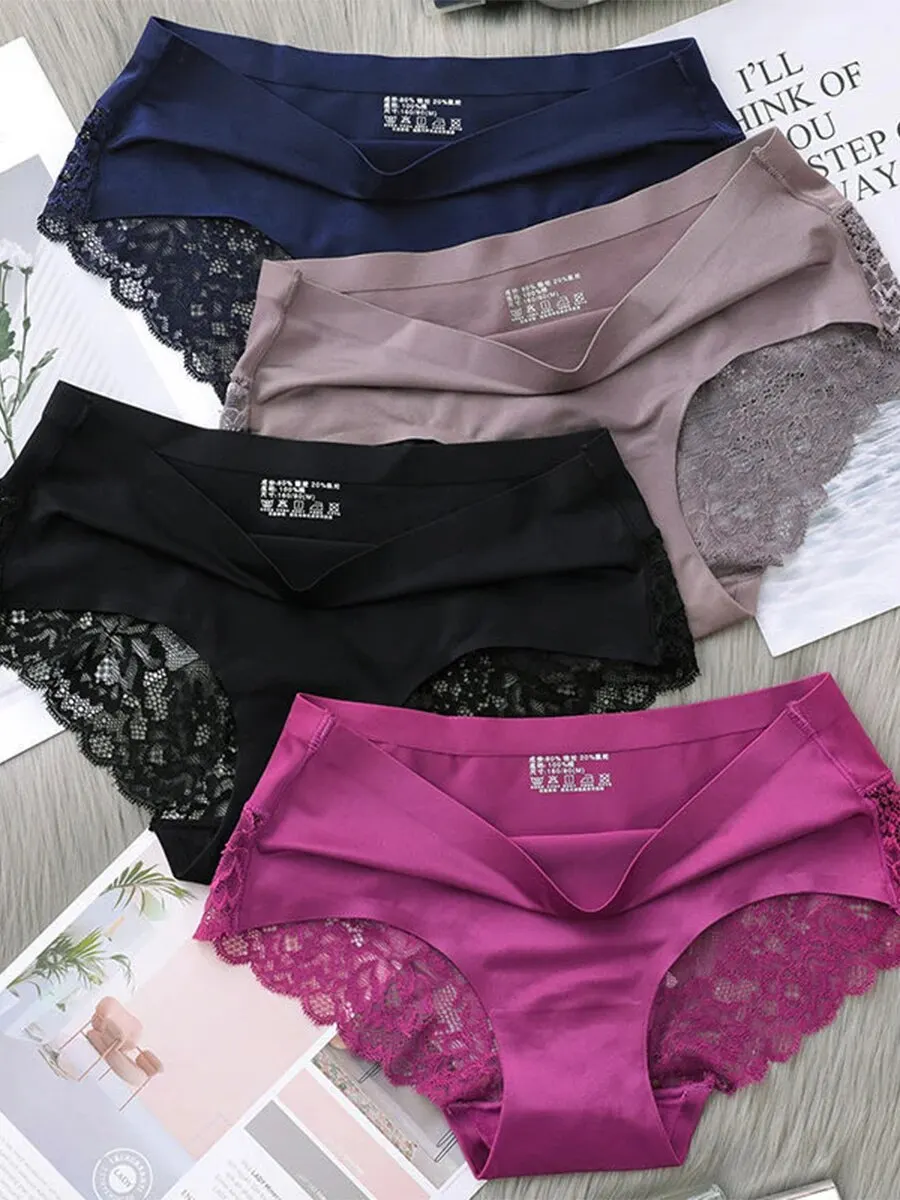 1Pcs Contrast Lace Briefs, Comfy & Breathable Stretchy Intimates Panties, Women's Lingerie & Underwear