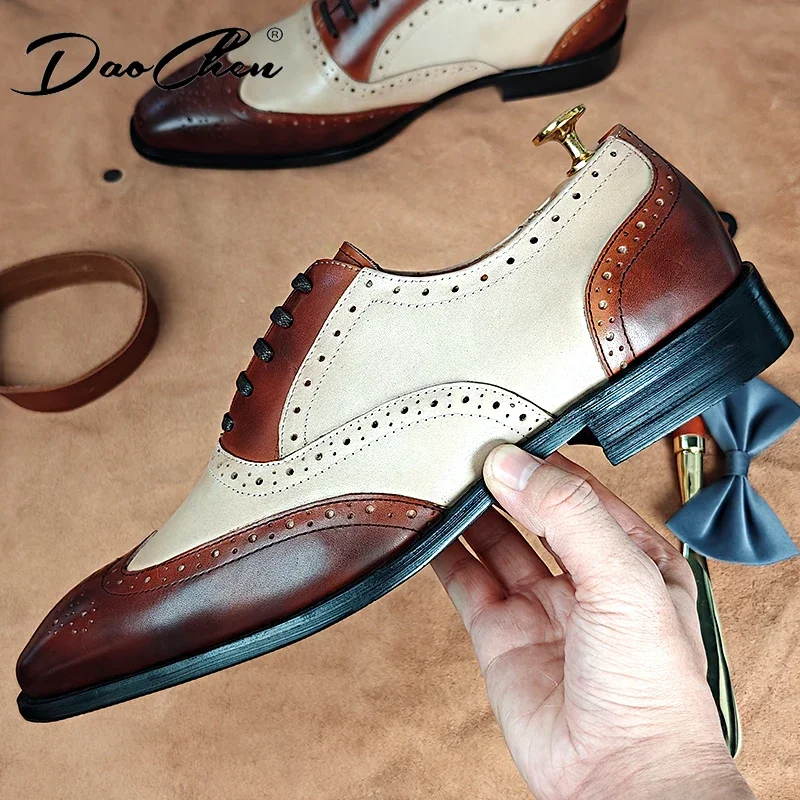 Classic Men Dress Shoes Lace Up Shoes for Men Mixed Color Point Toe Business Casual Comfortable Men Formal Shoes for Wedding