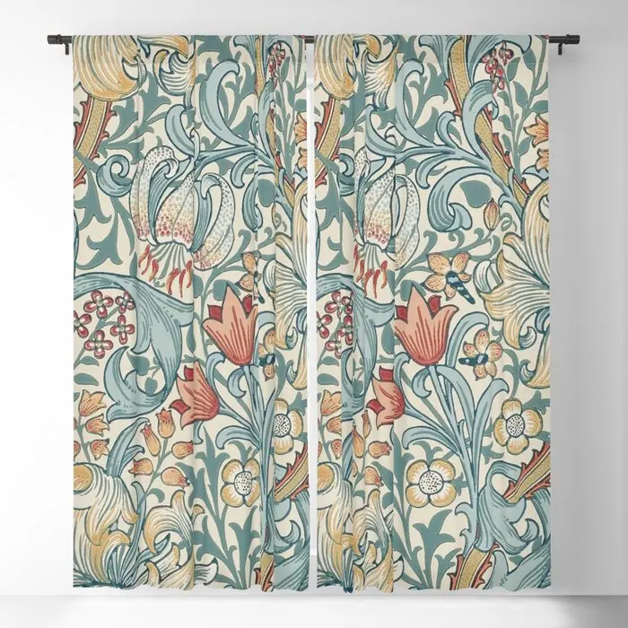 William Morris Vintage Golden Lily Blackout Curtains 3D Print Window Curtains for Bedroom Living Room Decor Window Treatments