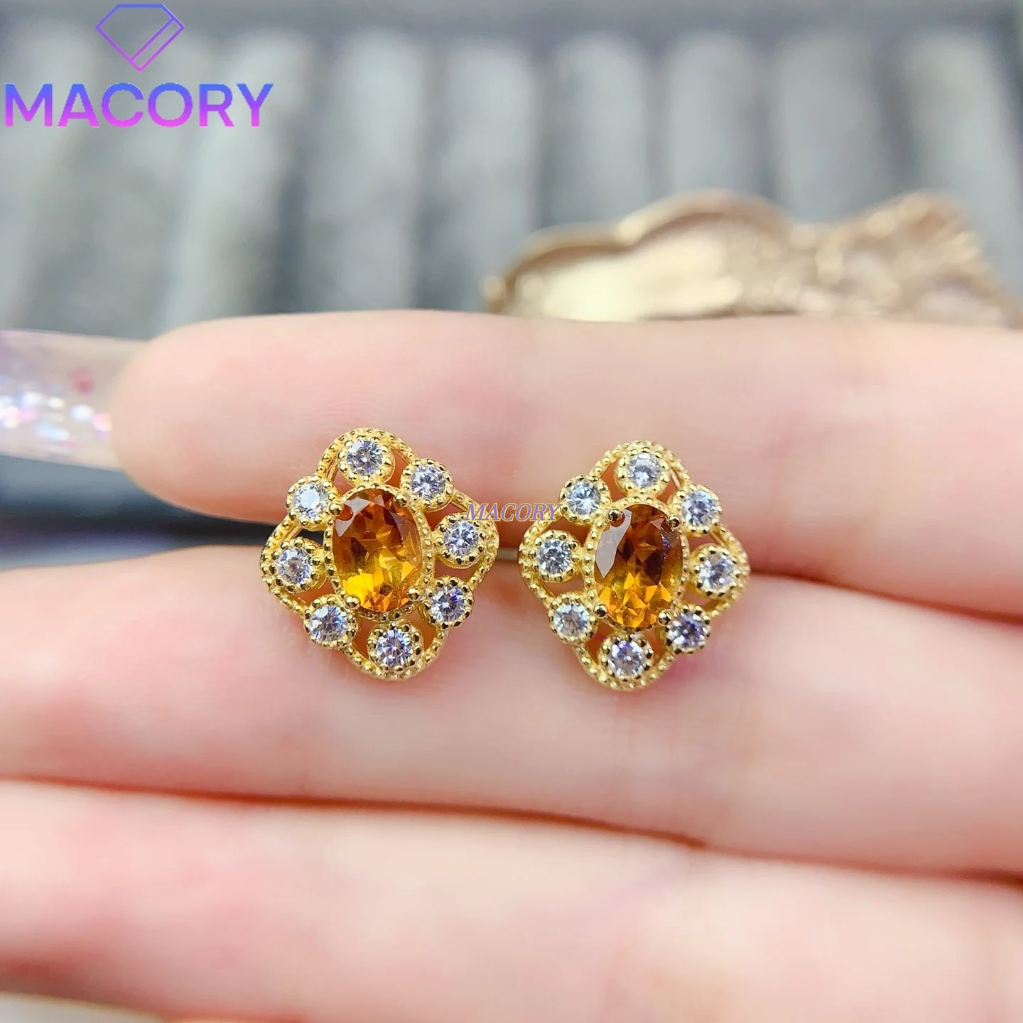 

New Natural Yellow Crystal Women's Earrings 925 Sterling Silver Perfect Color High-End Jewelry Super Sparkling 5×7mm