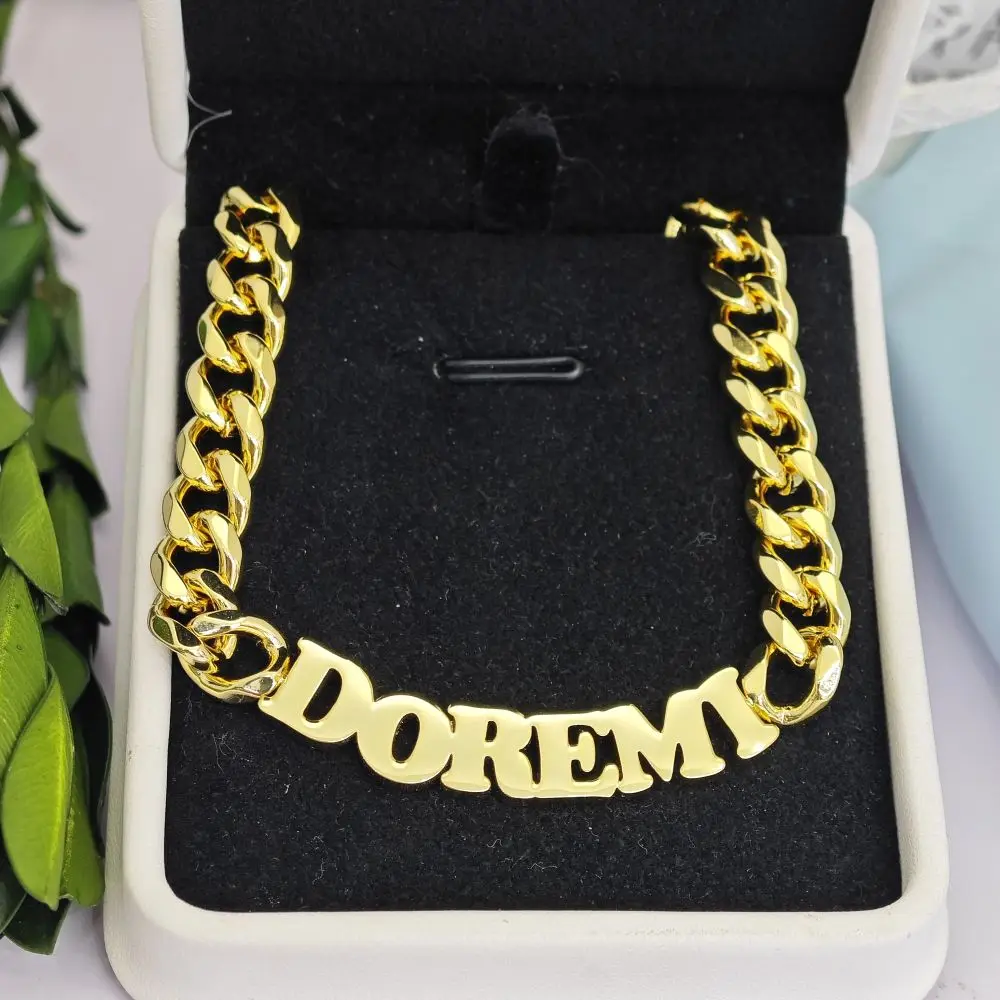 2023 Personalize Hiphop Chunky Cuban Chian Name Necklace Custom Gold Plated Stainless Steel Choker Necklace Party Jewelry Gifts