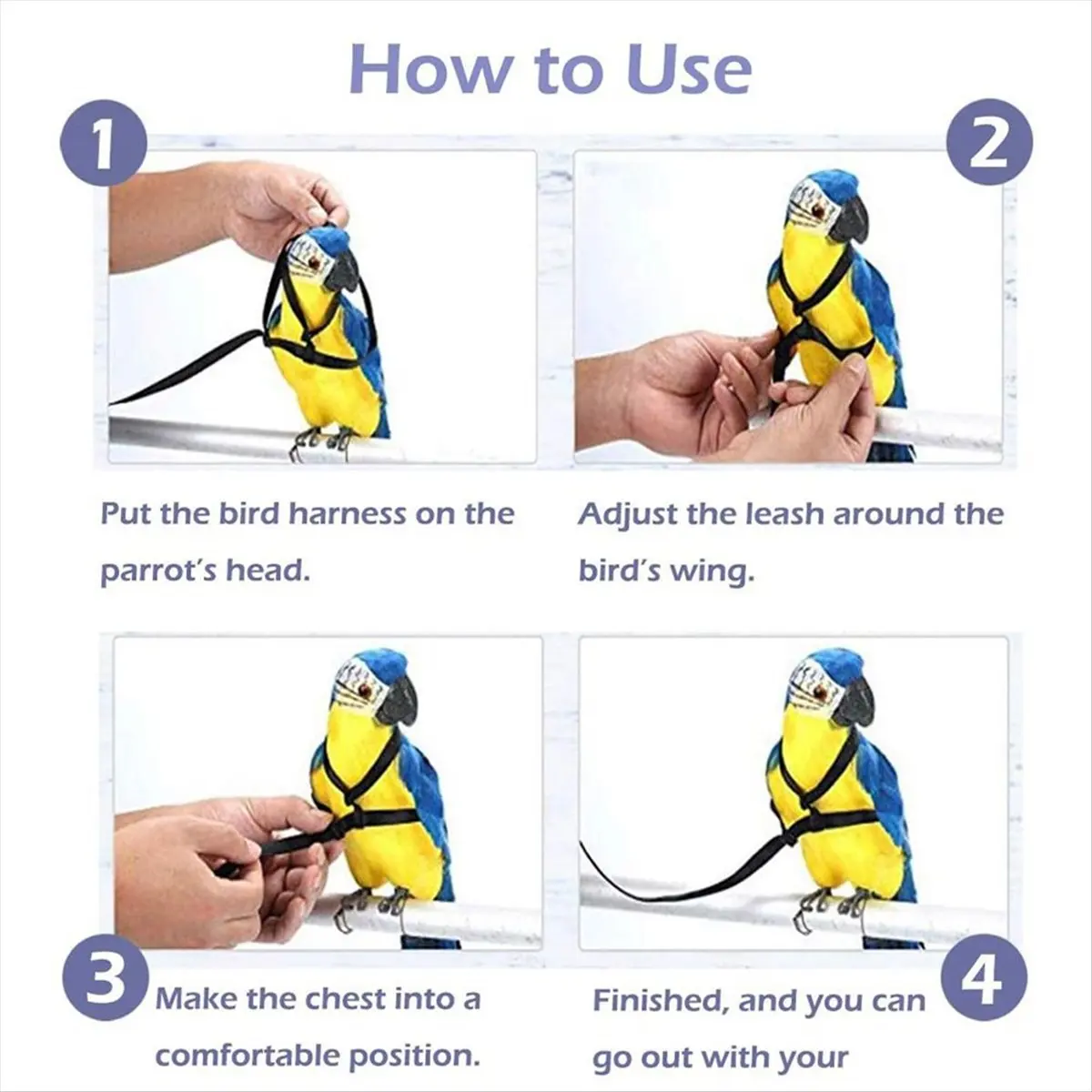AB45 Parrot Bird Harness Leash Outdoor Flying Traction Straps Band Adjustable Anti-Bite Training Rope,Blue M