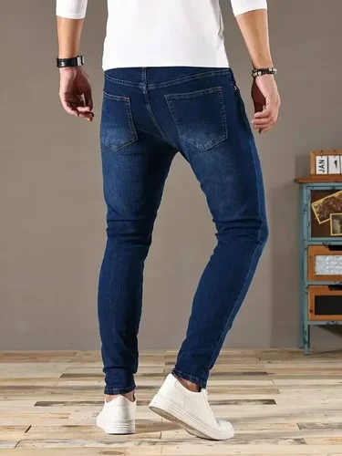 Imagen 2 del producto 2025 primavera nuevos hombres Slim Fit clásico pantalones vaqueros ajustados Casual estilo callejero Casual hombres pantalones vaqueros ajustados hombre Slim Fit lápiz Denim azul