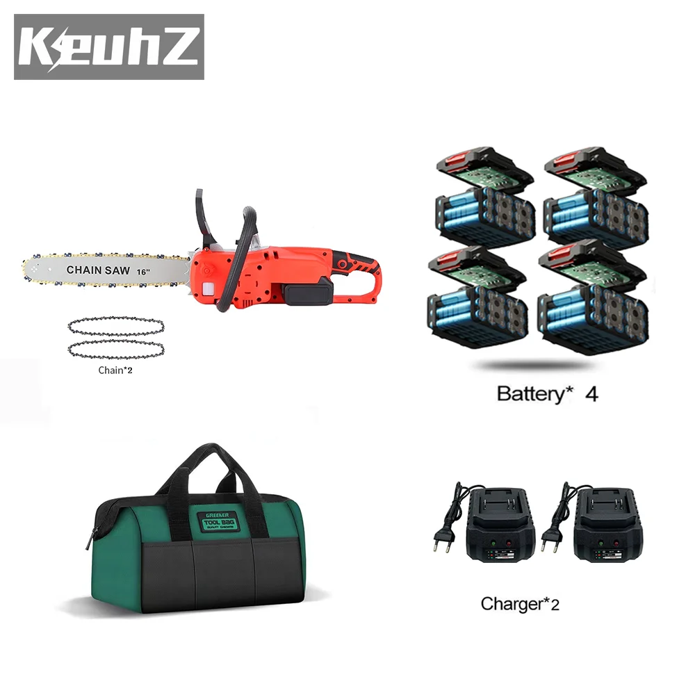 Keuhz 16 inch lithium brushless electric chain saw rechargeable small chainsaw loggers pruning landscape gardening tools