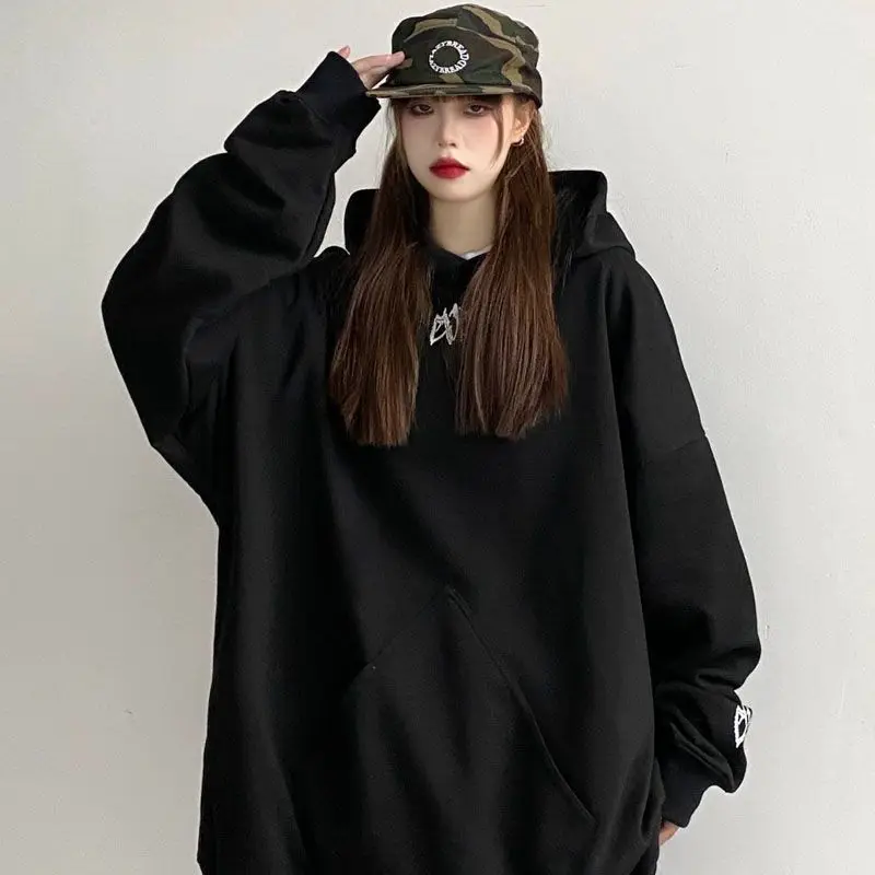 Lose Pullover Hoodies Baggy Sweatshirts für Frauen lange Kapuze weibliche Kleidung Grafik Ärmel E Sweat-Shirt Y2k Vintage M Tops