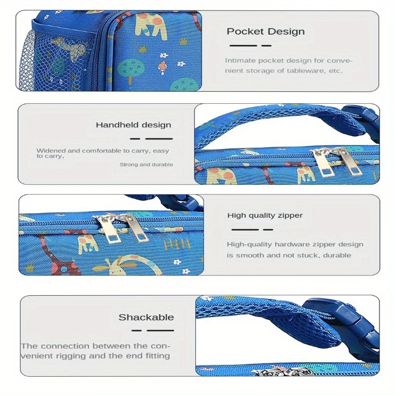 New Portable Lunch Box Bag Blue Giraffe Pattern Lunch Bag Waterproof Insulation Lunch Box Bag Large Capacity Lunch Bag