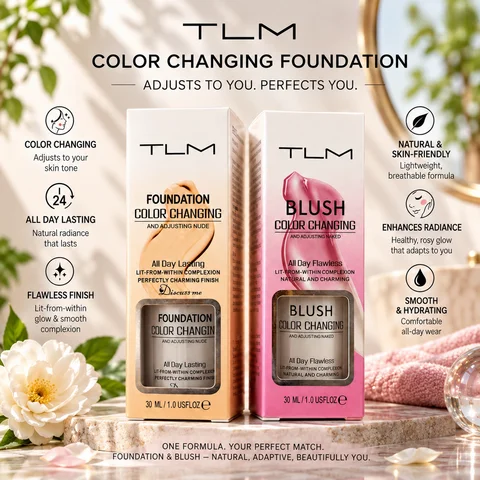 1set Tlm Foundation and Blush Foundation, Naturally Tinted Liquid Foundation, Long-Lasting and Moisturizing, Waterproof and Sweat-Resistant