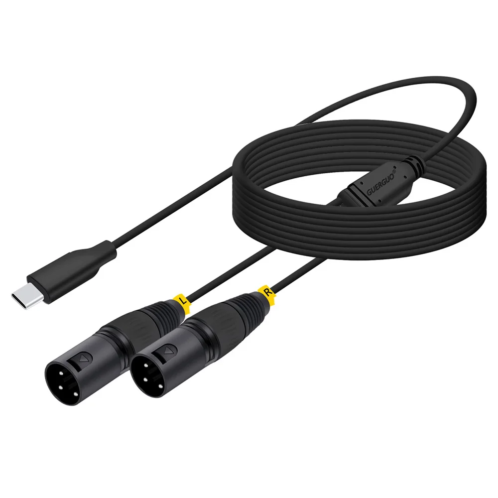 Przedłużacz audio stereo USB Typ C męski na podwójny 3-pinowy XLR męski/żeński, ekranowany, do smartfonów, laptopów i głośników — zdjęcie produktu 2