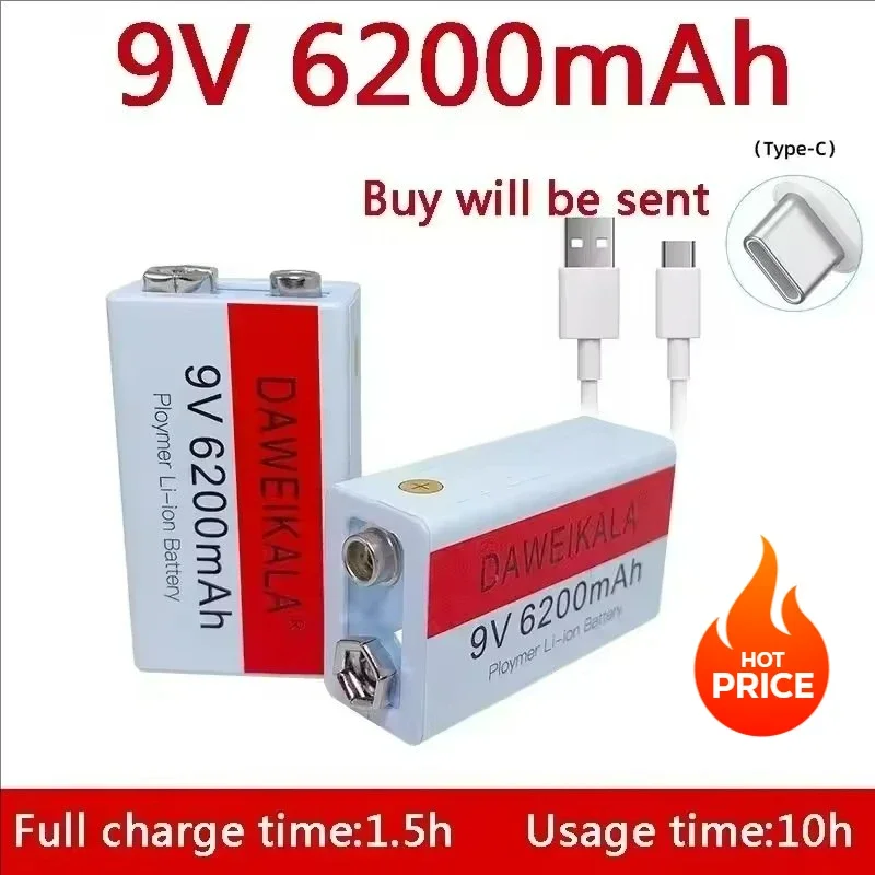 

100%Original 9V USB rechargeable Li-Ion battery 9V 6.2Ah is suitable for camera and other series of electronic products+USB line