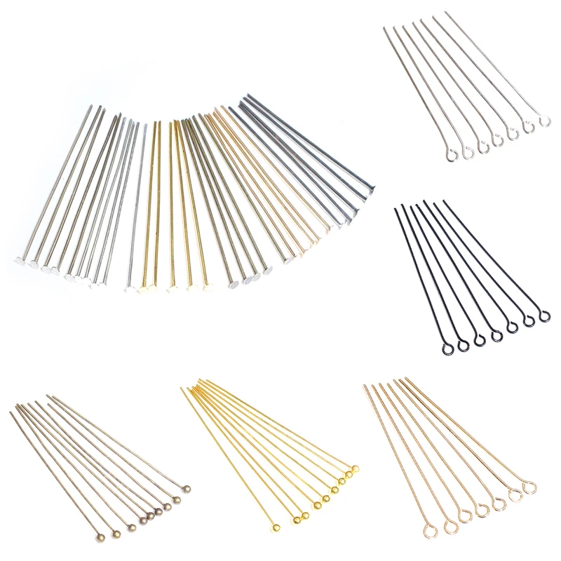 200 Pcs/Lot 16-50mm Têtes Œil Tête Plate Pin Plaqué Or Tête À Bille Épingles pour Bijoux Résultats Fabrication Accessoires Fournitures