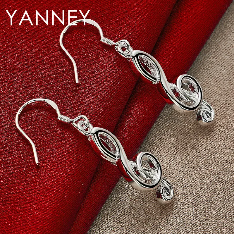 

Charm 925 Sterling Silver 38MM Fine Notes Women's Earrings For Fashion Engagement Girls Jewelry Accessories Gifts