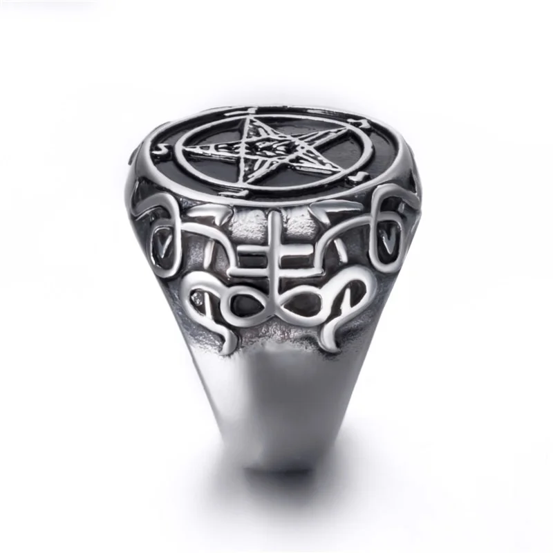New Man Ring Pentagram Baphomet Goat Sulfur Leviathan Cross Satan Devil Symbol Ring Jewelry  Wholesale
