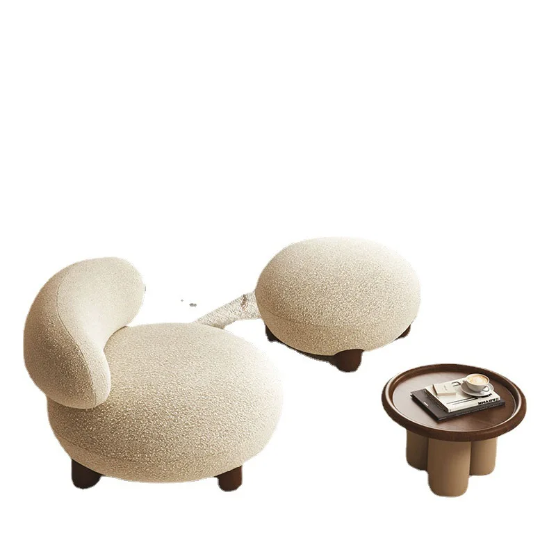 Simple Modern Solid Wood Leisure Chair Sofa Chair Living Room Balcony Bedroom Cream Wind Lamb Fleece Single Chair