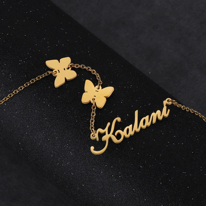 

Creative Design Name Custom Letter Pendant Necklaces Butterfly Chain Stainless Steel Jewelry Personalized Necklace DROPSHIPPING