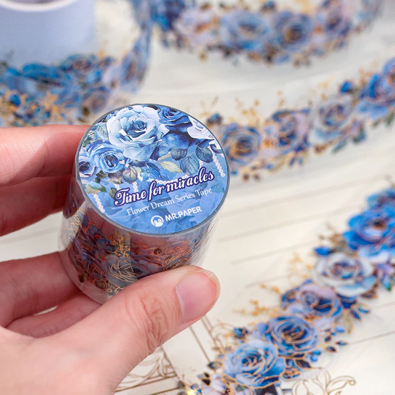 1 Rolle 2 m PET-Heißprägeband Retro Exquisites Rosenblütenband Landschaft Collagenmaterial DIY Fotorahmen Notizbuch Dekoration