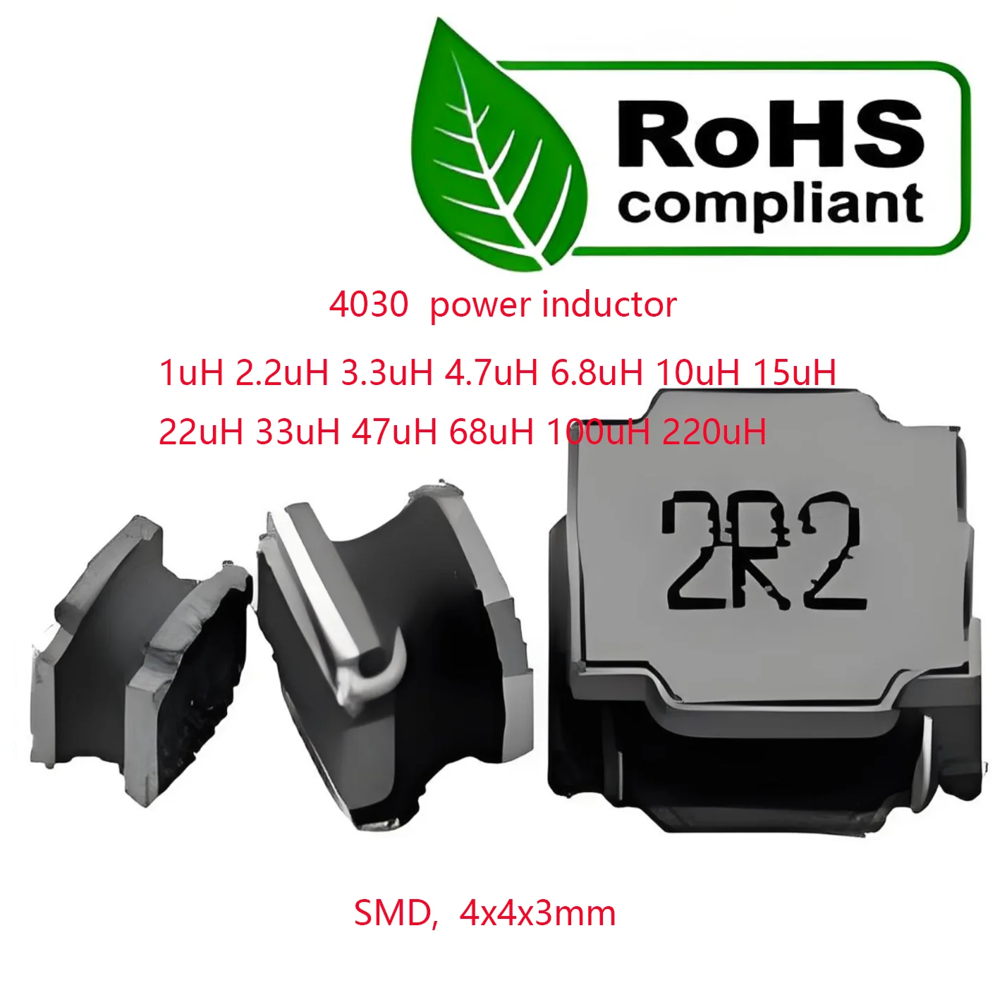 50PCS New Original 4030 SMD,  4x4x3mm power inductor ± 20% 1uH 2.2uH 3.3uH 4.7uH 6.8uH 10uH 15uH 22uH 33uH 47uH 68uH 100uH 220uH