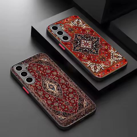 Persian Carpet Floral Art Phone Case Matte Transparent For Samsung S21 S22 FE S23 S24 Plus S25 Ultra Back Cover