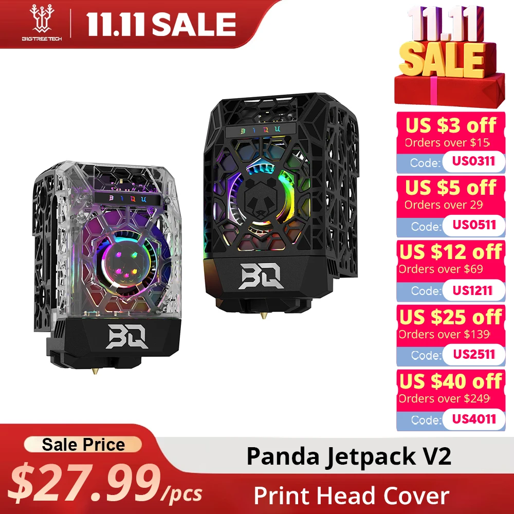

BIGTREETECH Panda Jetpack V2.0 Print head Cover MJF Nylon Lightweight Cooling Fan Duct Wireless Control For Bambu Lab X1 P1