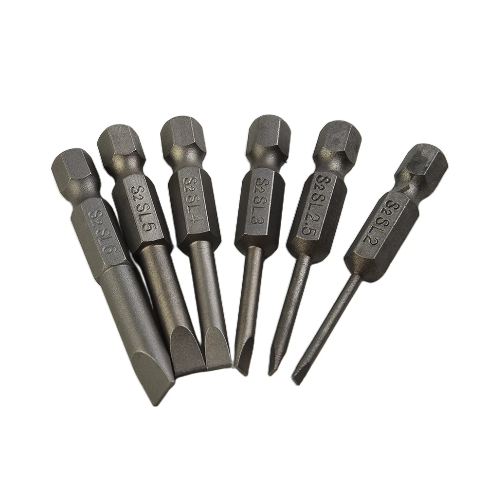 6 pz/set 50mm punta scanalata a testa piatta cacciaviti magnetici punte 2.0-6.0mm cacciaviti in acciaio legato accessori per parti di utensili