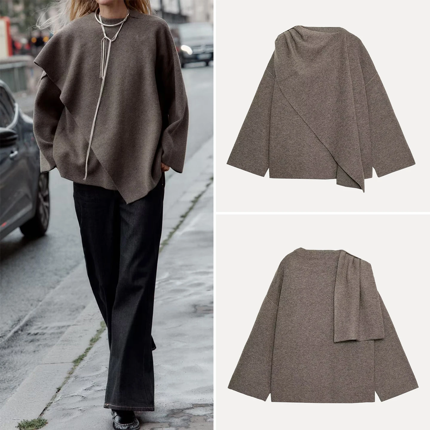 

Ele Knitted ort Coat Women's Faion Scarf 2025 Autumn New Sle Z Stand Fit Long Sve ort Coat for Ladies