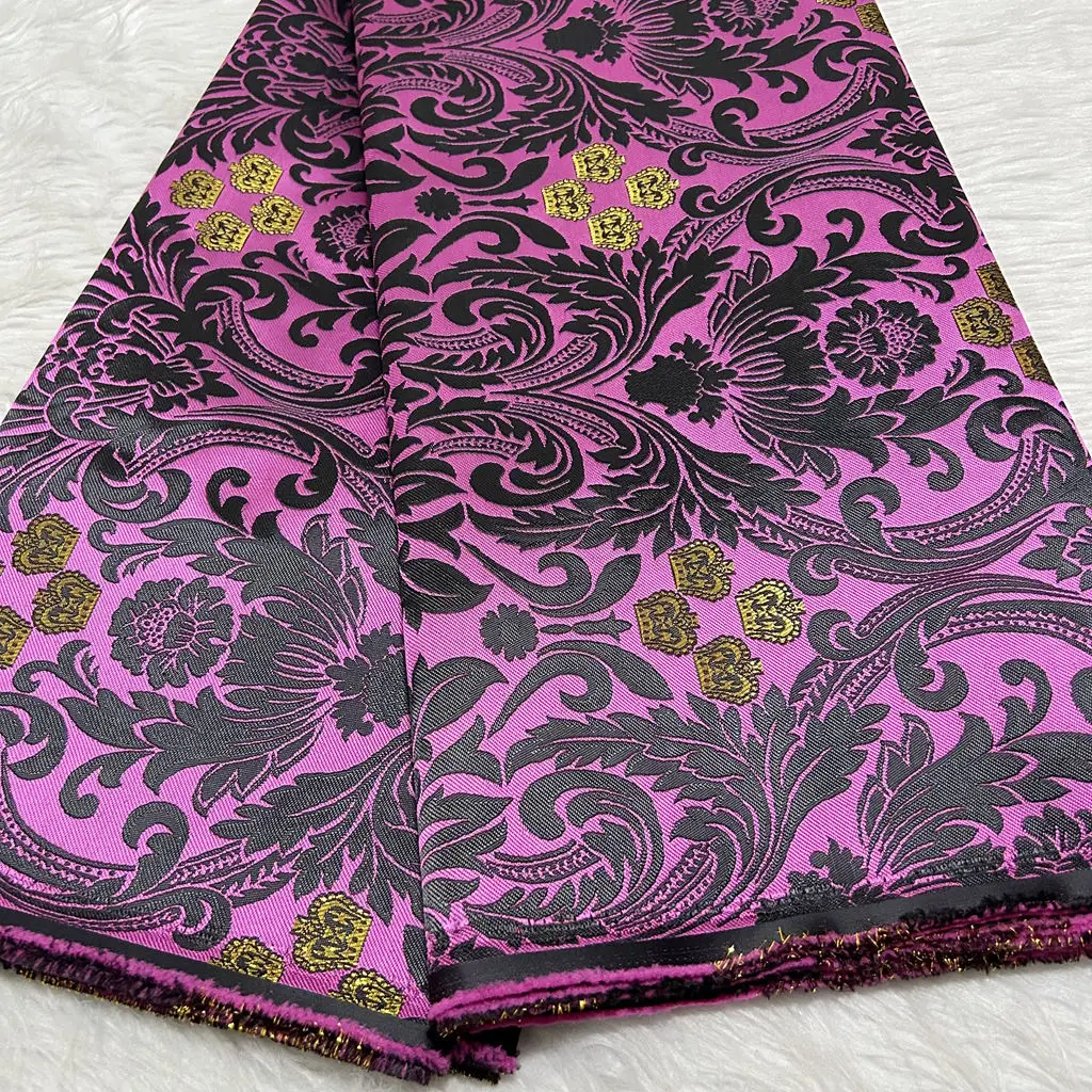 2026 Afrikaanse Luxe Multicolor Damask Stof 5 Yards Hoge Kwaliteit Modieus Bruiloft Feest Hoofddoek Hoed Outfits