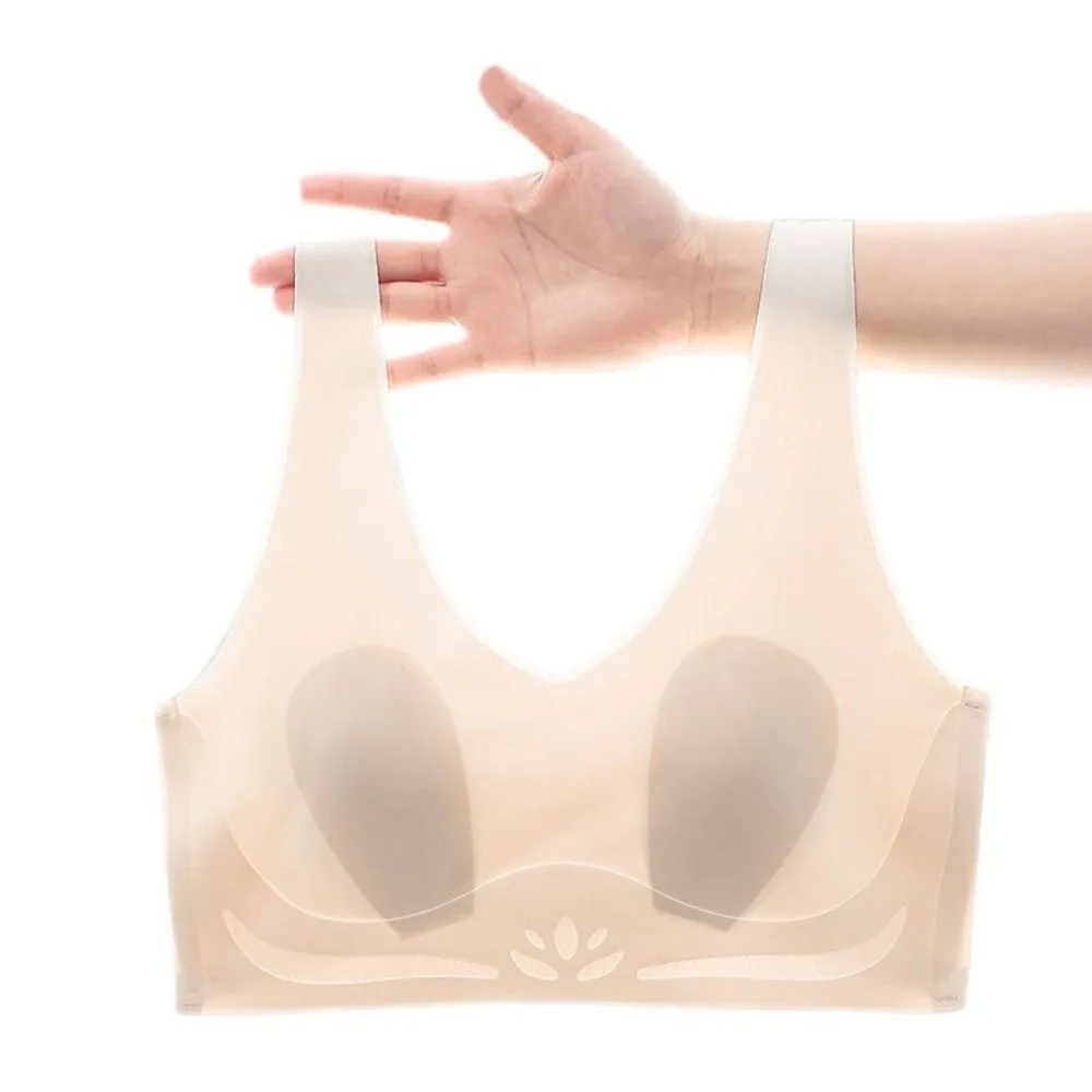 Moda gelo seda sem fio profundo v sutiã close-fitting push up sutiã para mulheres copo fino roupa interior meninas sutiã sem costura yoga