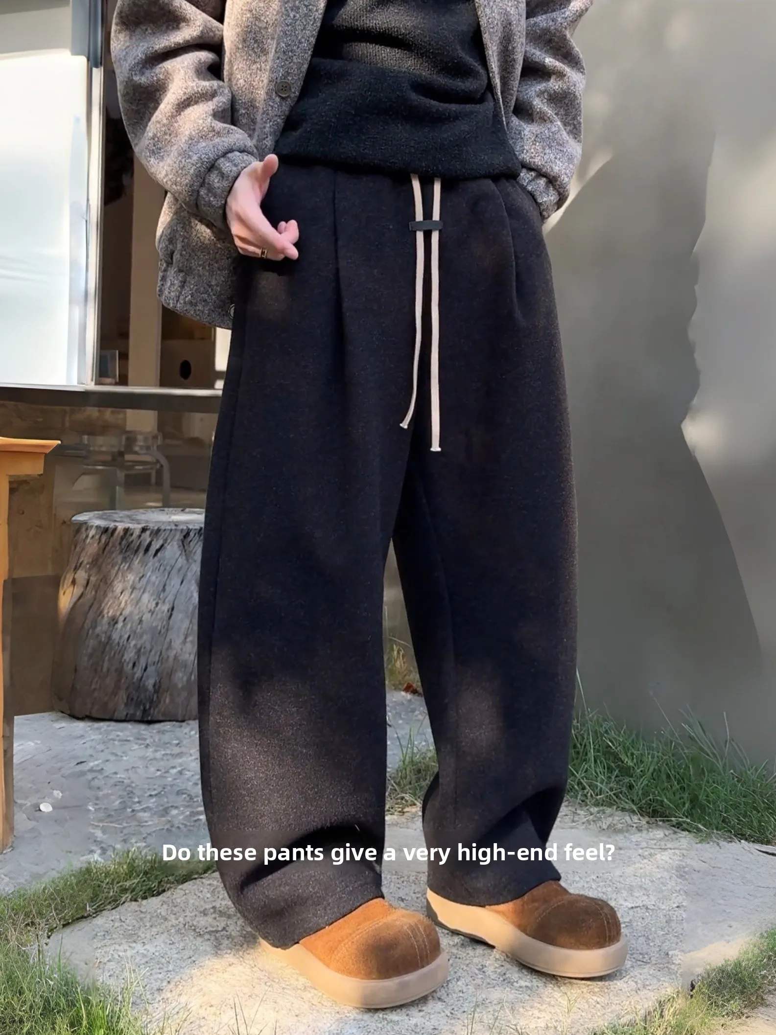 

Men's Autumn Winter Faionable Fce Lined Curved Knife Leisure Pants Drapey Warm Straight Leg Trousers Luxury Sle