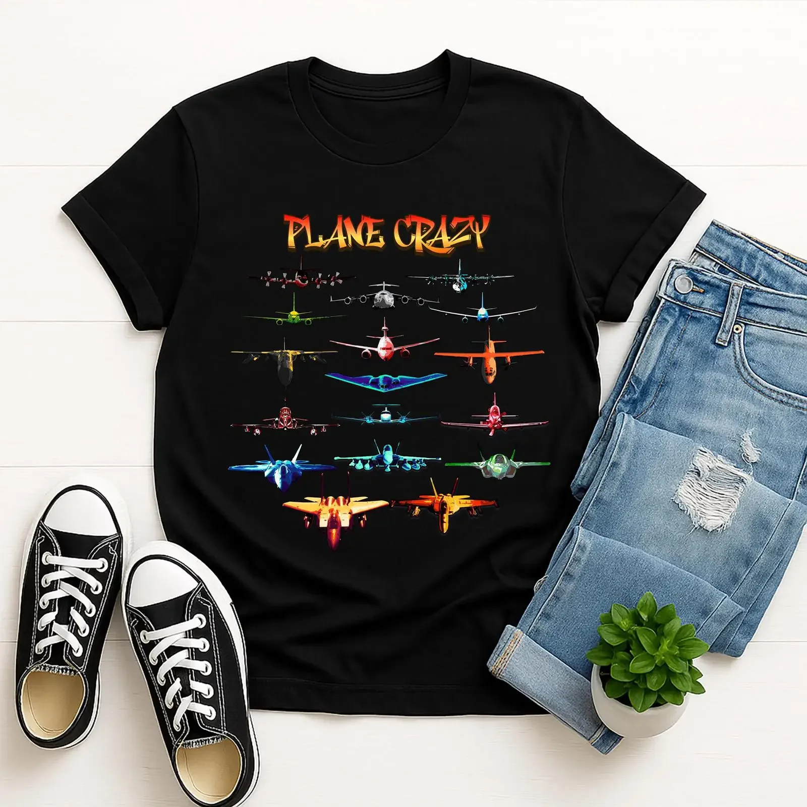 Plane Crazy T Shirt Aviation Vector Art vintage Washed Versatile homme Comfortable Soft graphic Unisex Slightly