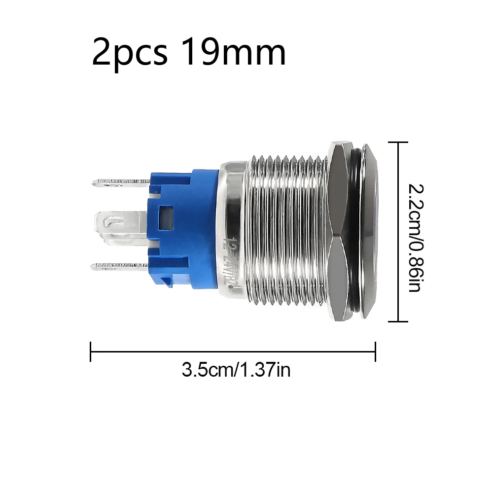 2Pcs DC 12V/24V Metal Latching Push Button Switch, 4 Pin Car RV Truck Boat SPDT ON/OFF Switch, Waterproof Self-Locking Round