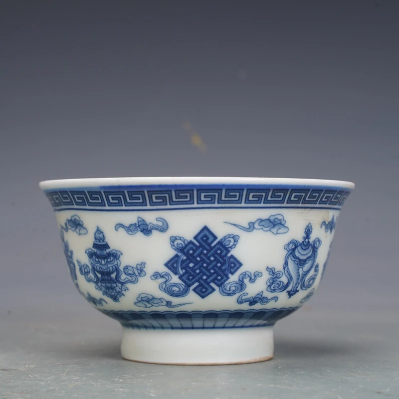 Blue and White Eight Treasures Pattern Bowl Jingdezhen Bowl 567 Old Factory Porcelain Porcelain Factory Porcelain Ethnic Bowl