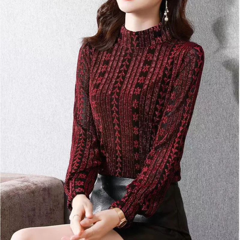 Autumn and Winter Fashion New Oversize Women\'s Clothing Printed High Neck Long Sleeve Solid Color Simplicity Commuter T-shirt