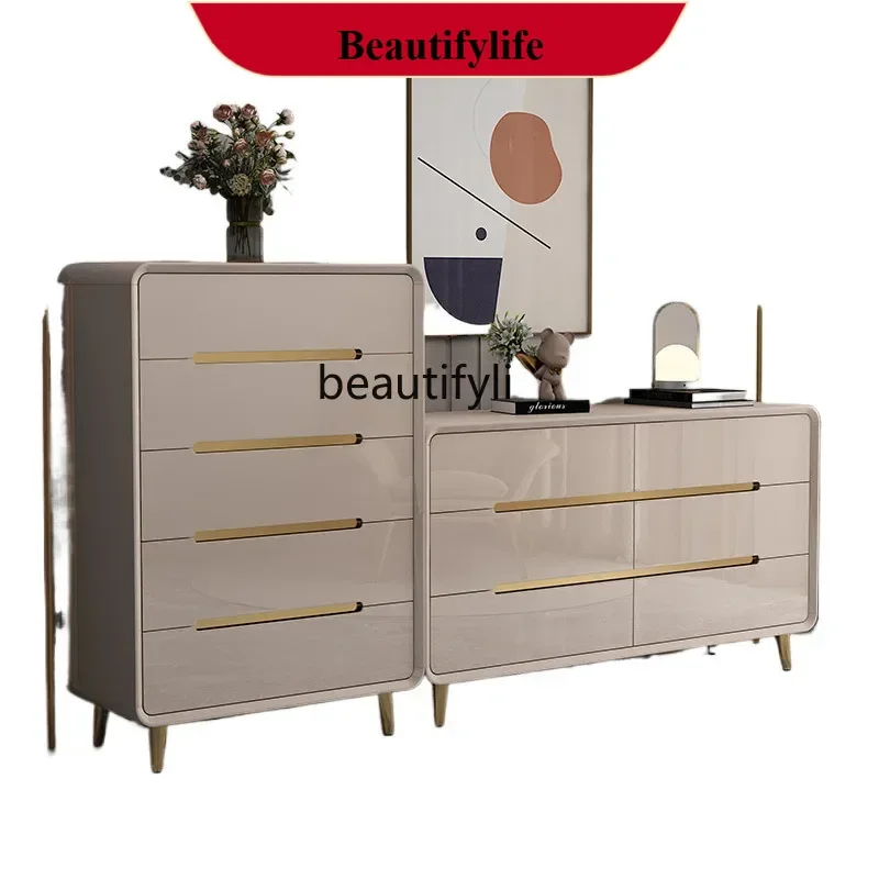 D178 Cream style bedroom chest cabinet locker simple modern simple light luxury style Y