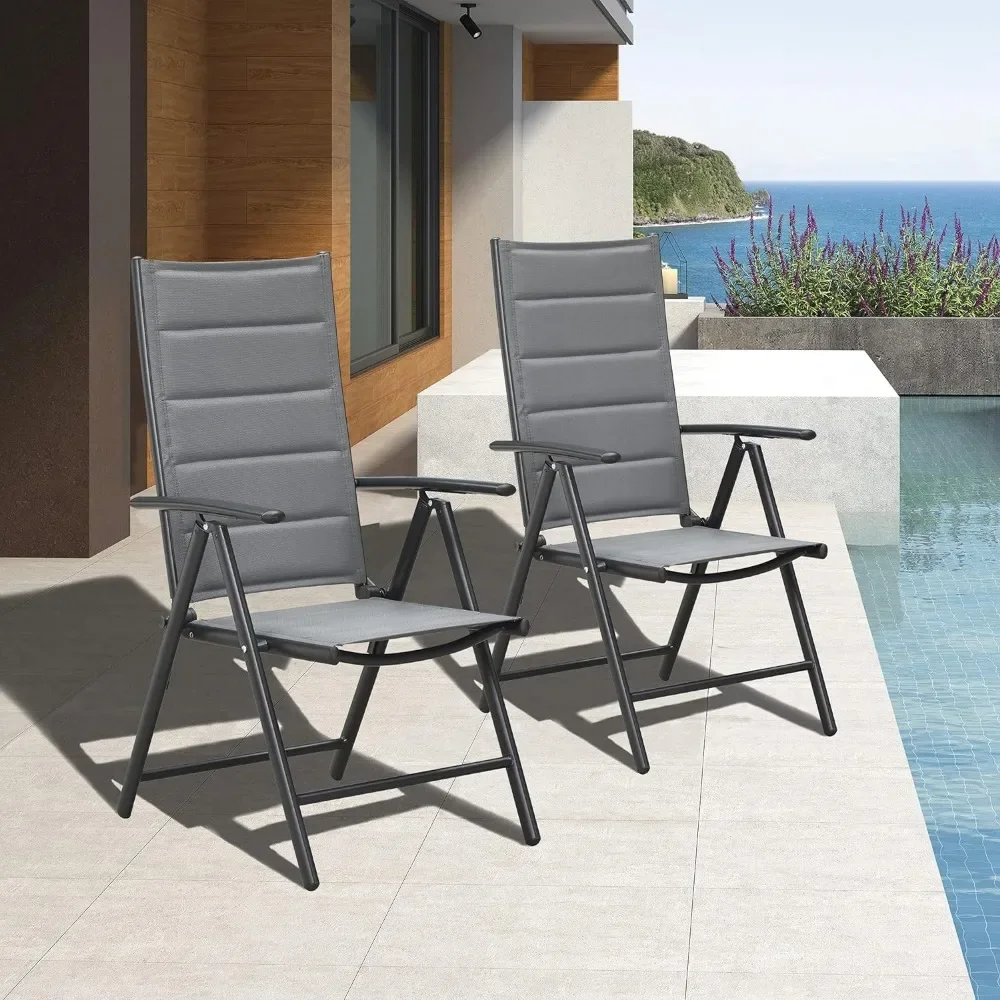 Outdoor Chairs Set of 2,  with Soft Cotton-Padded Seat Adjustable High Backrest Portable Camping Chairs