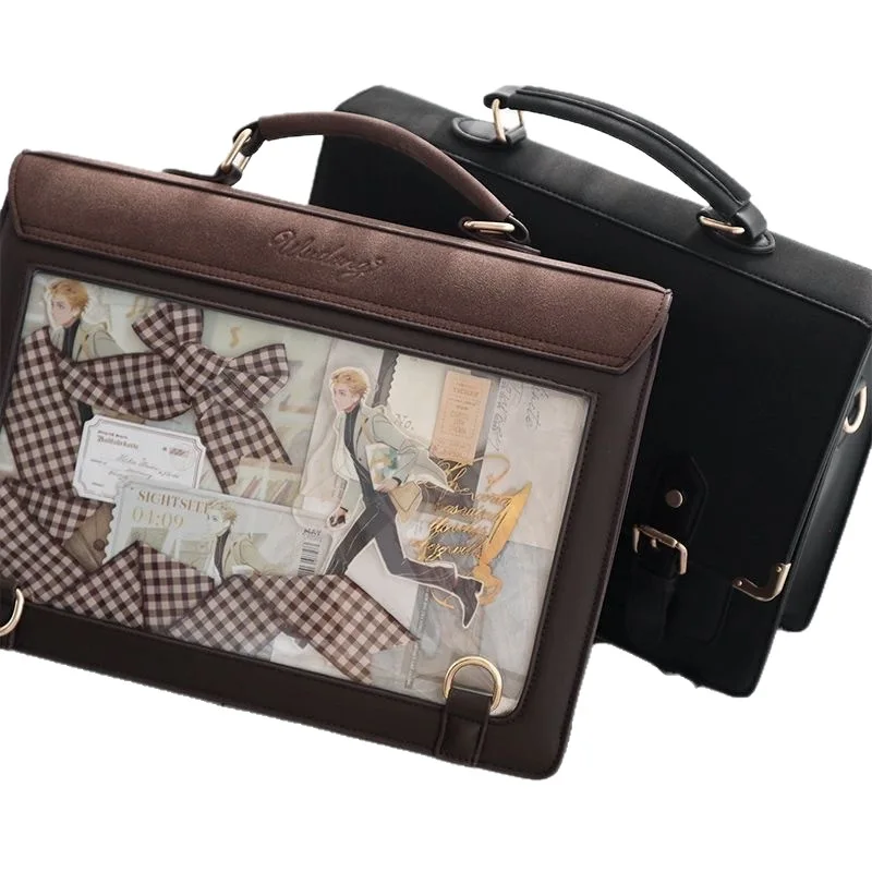 Japanese Lolita Style JK Uniform Shoulder School Bags For Women Girls Pu Leather Large Capacity Casual Luggage Handbags Totes