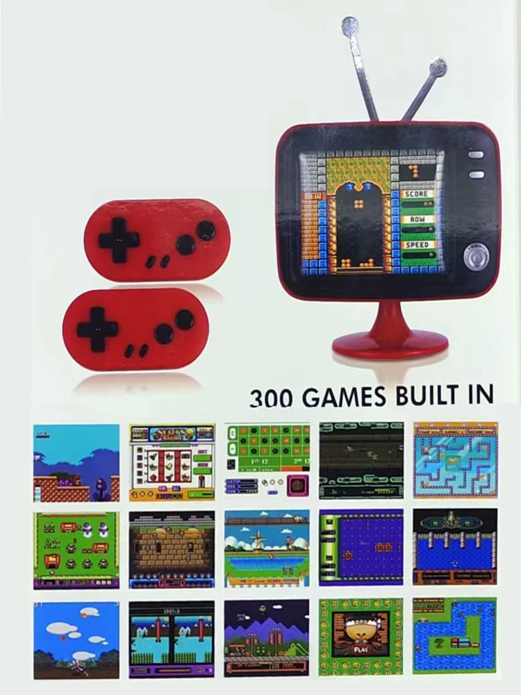 A two player game console with a retro mini TV design