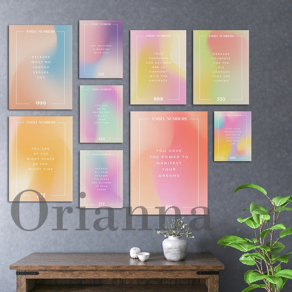 

Angel Number Aura Gradient Poster Spiritual Number Art Print Pictures Apartment Wall Decor Canvas Pastel Wall Decor Painting