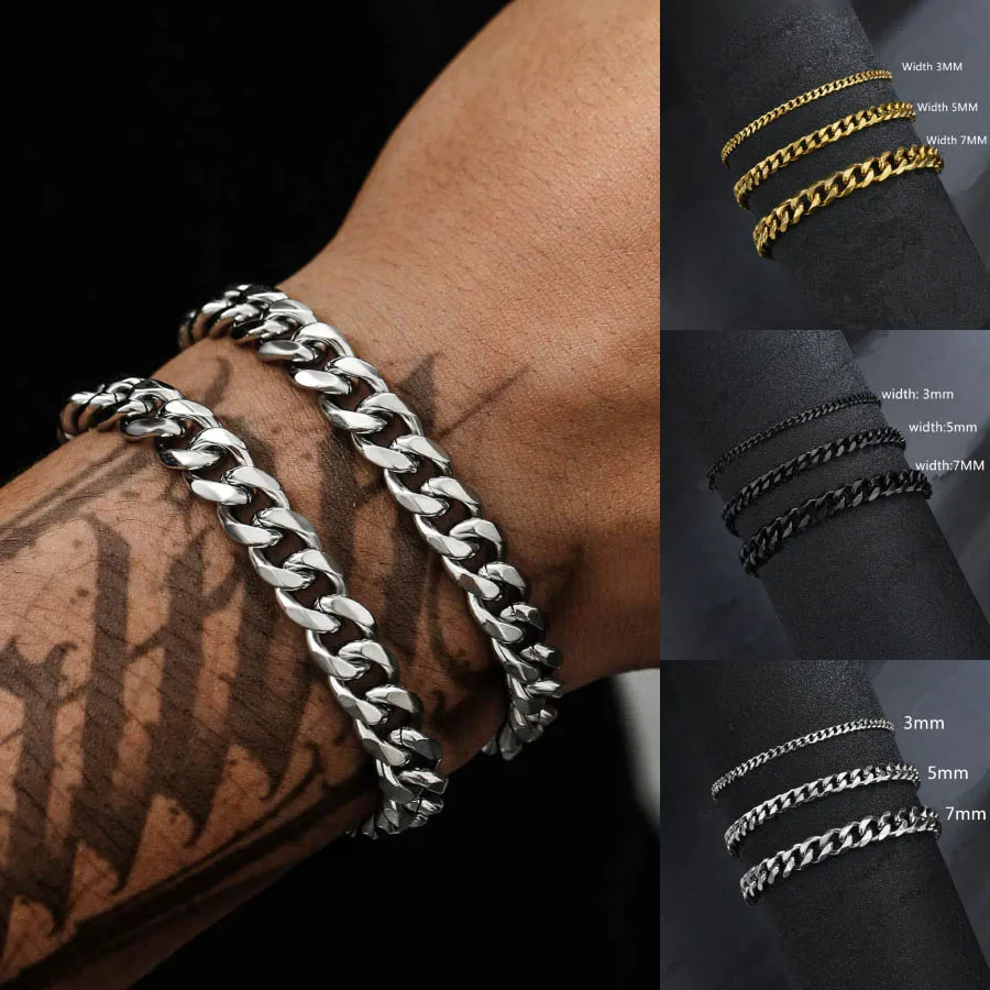 Neue Kubanische Kette Armband Für Männer 3/5/7mm Edelstahl Outdoor Cool Reiten Motorrad Zubehör Hiphop rock Pulseria Hombre