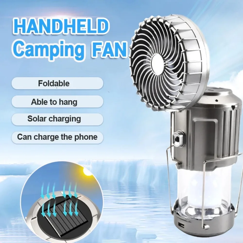 Multifunctional Dual-purpose Camping Lamp Tent Lamp With Fan Portable Foldable Strong Light Hand-held Lamp