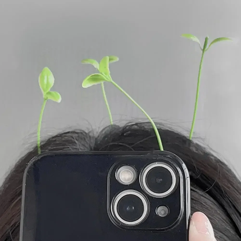 مجموعة دبوس الشعر على الطراز الواقعي، مشابك شعر للنباتات الخضراء، مجموعة مشابك شعر براعم الفاصوليا الواقعية، دبابيس شعر نباتية مضحكة مع زنبرك