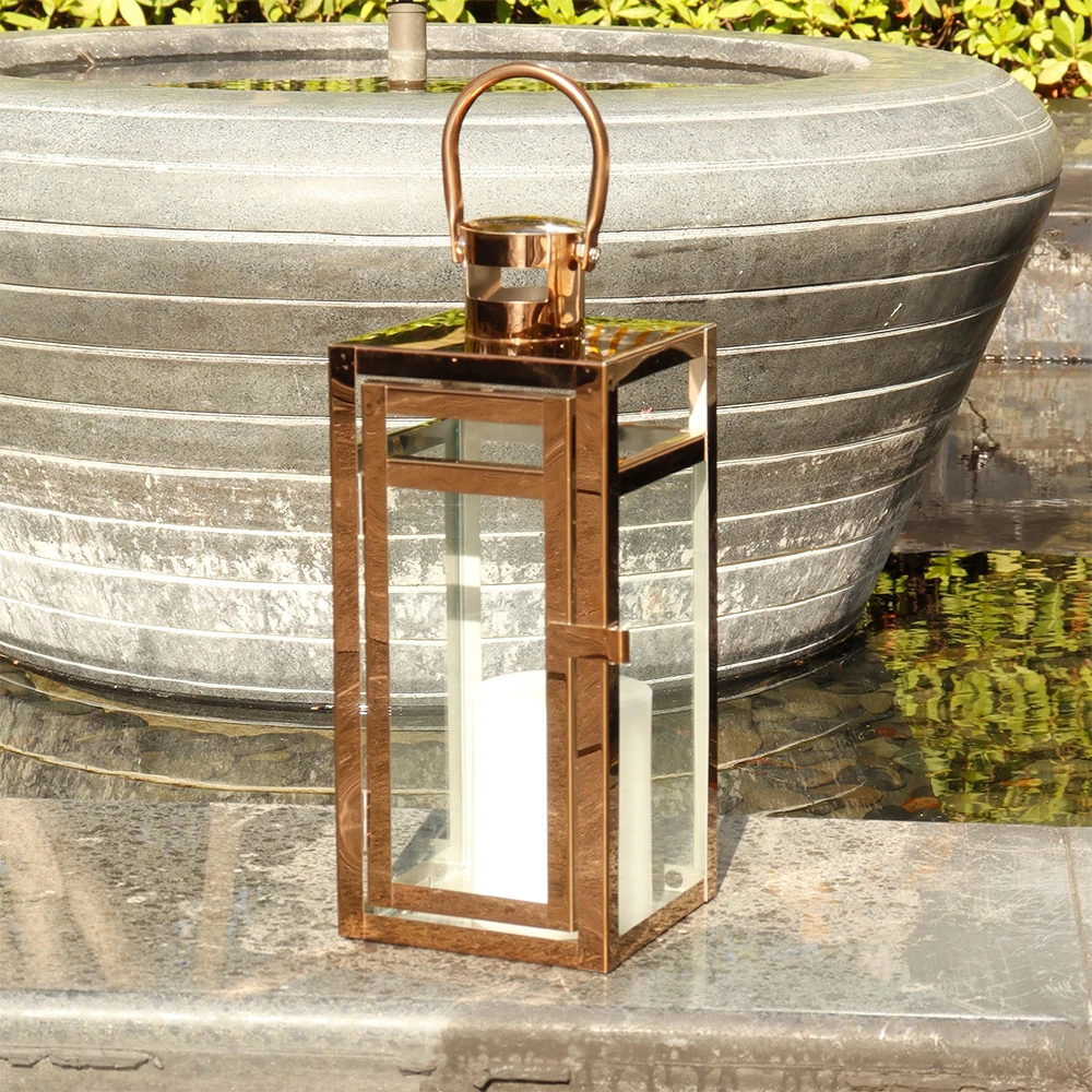 Stainless Steel Candle Holder Lanterns Rose Gold Hanging Lantern Candlestick Light for Indoor Outdoor Weddings Party Home Decor