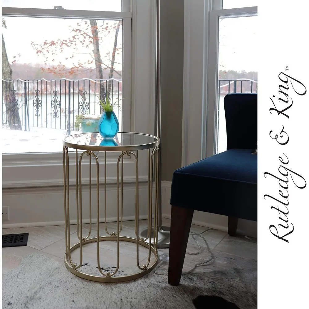 Gold Round Nesting End Table Set with Mirrored Tops by Rutledge & King Braswell