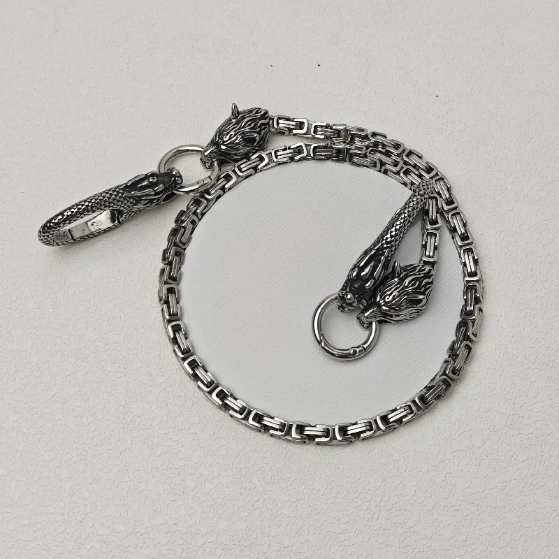 Retro Stainless Steel Wolf Head Mens Pants Chain The Orient Divine Dragon Keychains luxurious Fashion y2kPants Chain Accesories