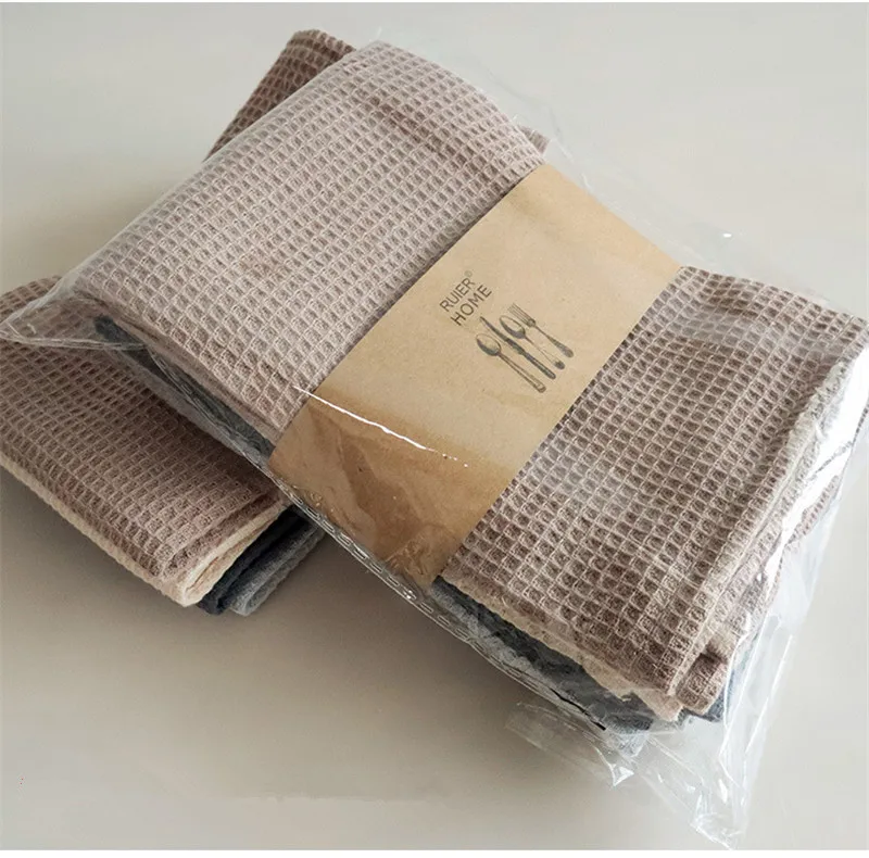 35x35cm Square Solid Color Waffle Dishcloth Kitchen Tear Towel Cotton Thickened Cleaning Cloth