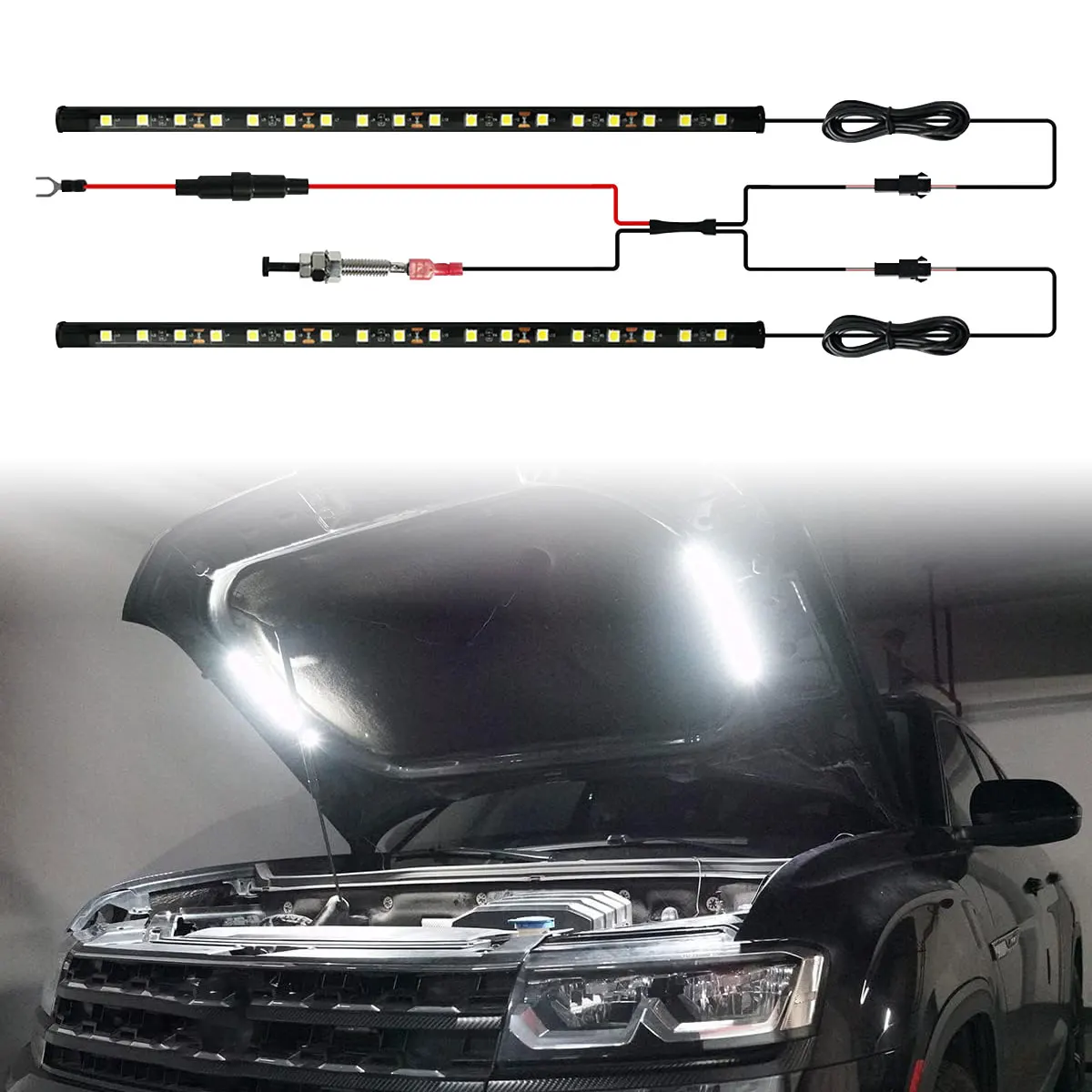 1/2in1 Car Engine Cabin LED Light Bar Auto Under Hood Work Inspection Repairing Light Strip Super Bright White Universal