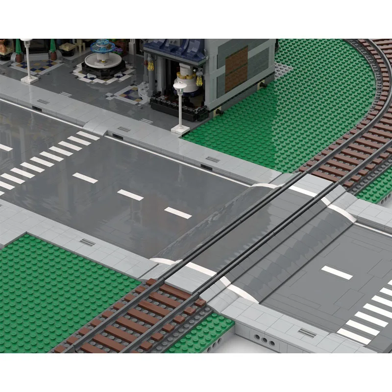 MOC-227976 Widok Ulicy Budynki Pociąg Jaskinia Miasto Kolejka Tor Kolejowy Balustrady Akcesoria Małe Elementy DIY Model Klocki Edukacyjne dla Chłopców